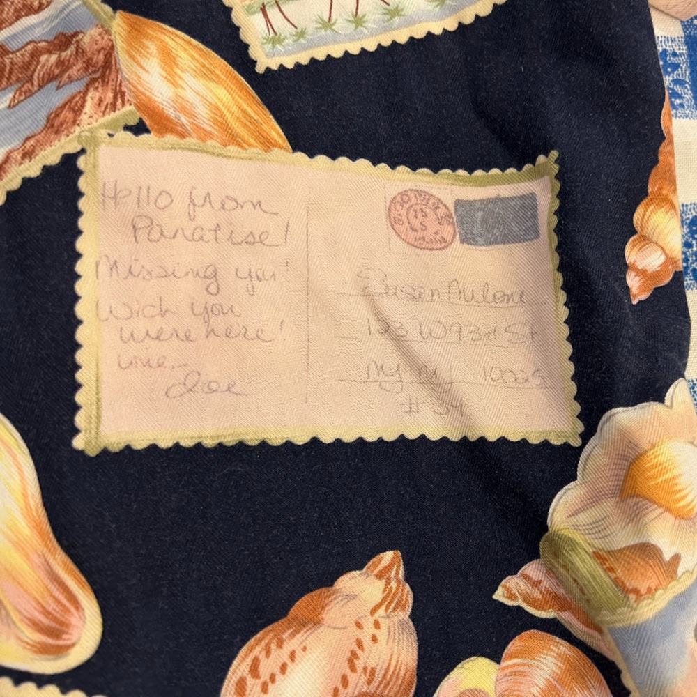 La Cabana Tie Front Blouse w Postcards and Conch Shells - Picture 3 of 14